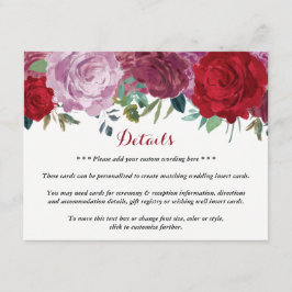 Die romantische Hochzeitskollektion der Blumen Begleitkarte