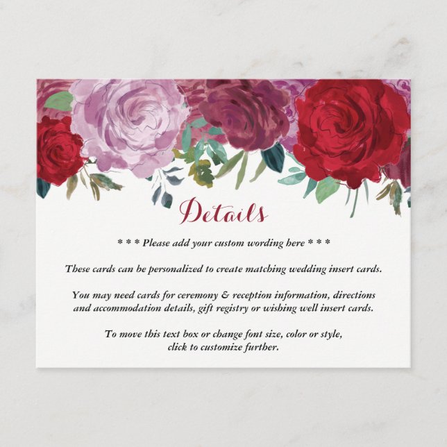 Die romantische Hochzeitskollektion der Blumen Begleitkarte (Vorderseite)