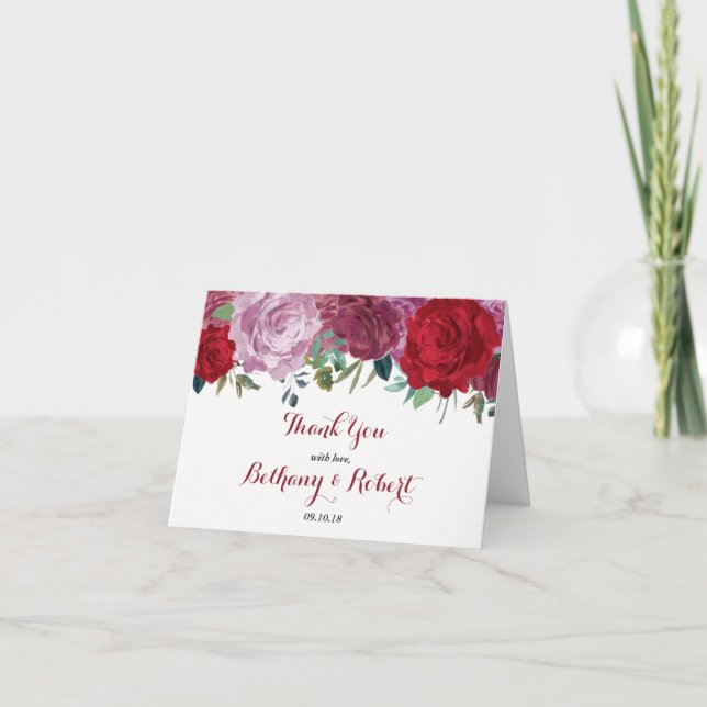 Die romantische Hochzeitskollektion der Blumen Dankeskarte (Vorderseite)
