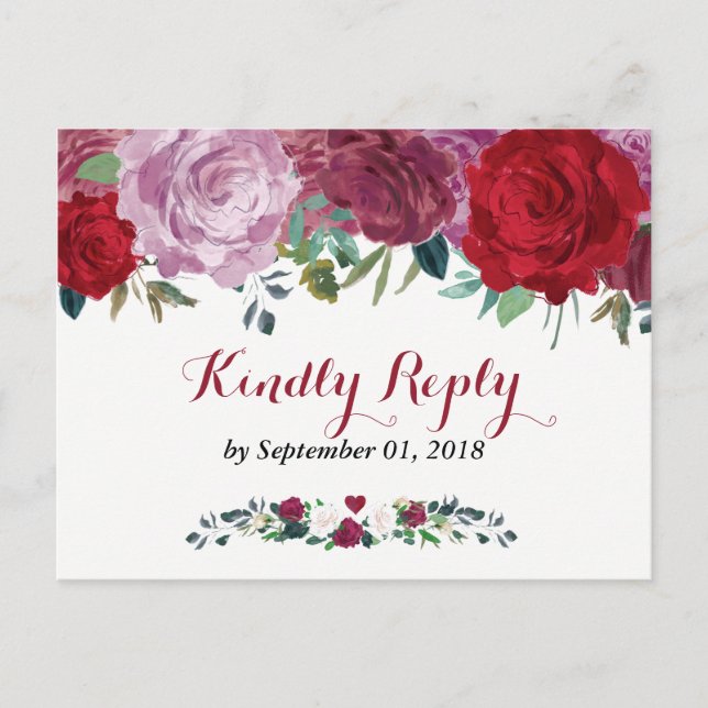 Die romantische Hochzeitskollektion der Blumen Einladungspostkarte (Vorderseite)