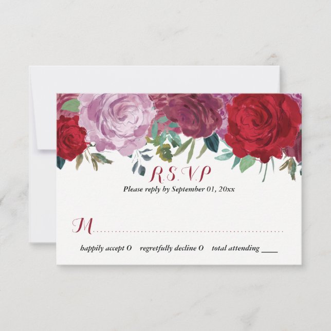 Die romantische Hochzeitskollektion der Blumen RSVP Karte (Vorderseite)