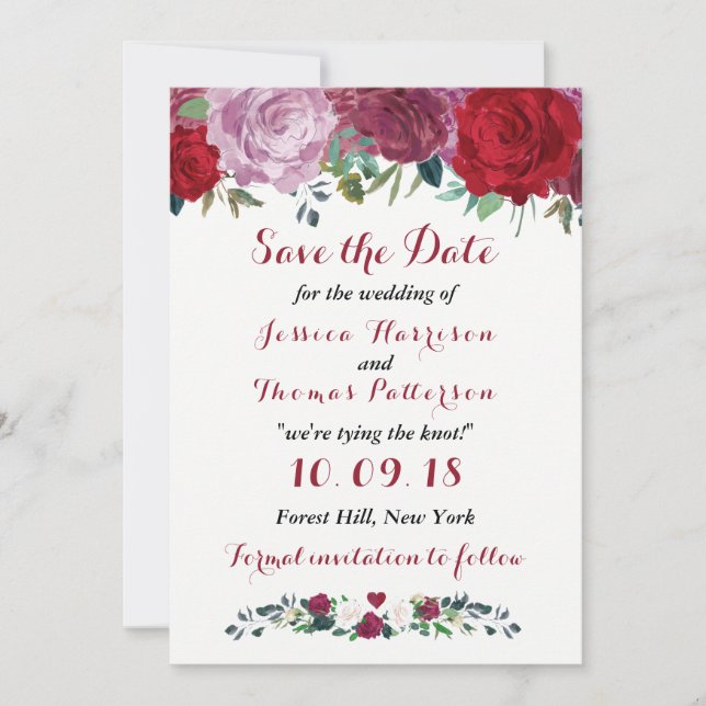 Die romantische Hochzeitskollektion der Blumen Save The Date (Vorderseite)