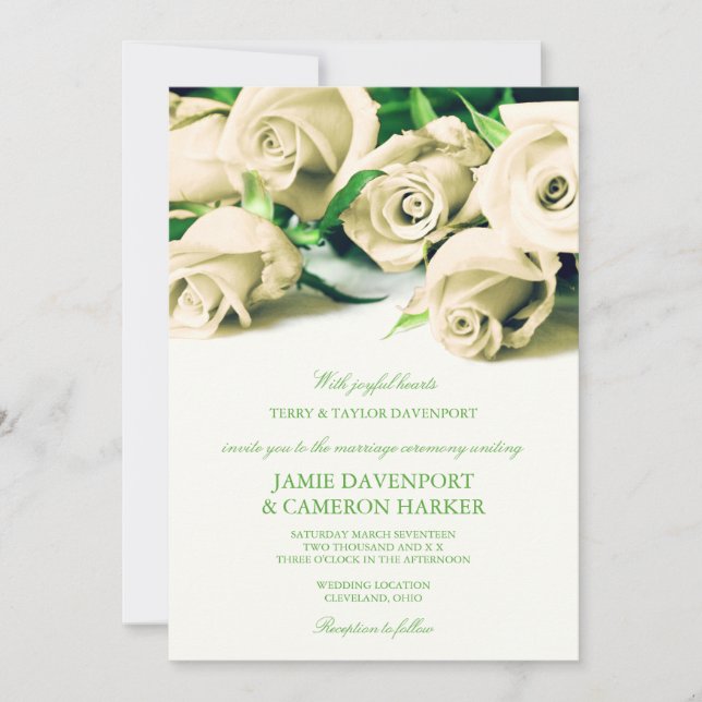 Die romantischen weißen Wedding Rosen laden ein Einladung (Vorderseite)