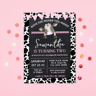 Die rosa Kuh hat den Moos zum Geburtstag gehört Einladung