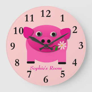 Die rosa Schweineklemme des Mädchens Personalisier Große Wanduhr
