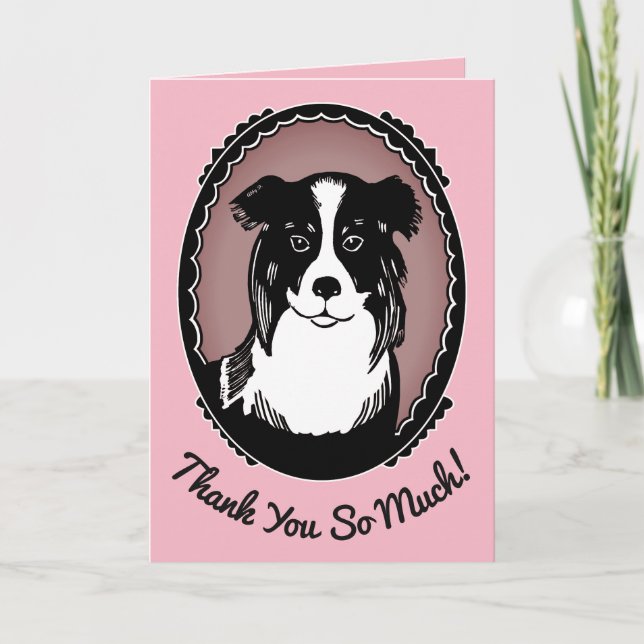 Die rosa u. schwarze Border-Collie danken Ihnen Dankeskarte (Vorderseite)