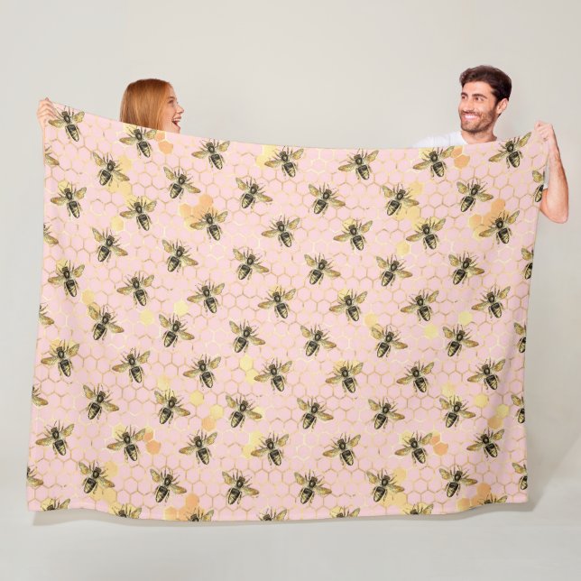Die rosa und goldene Bienenreihe - Design 1 Fleecedecke (Beispiel)
