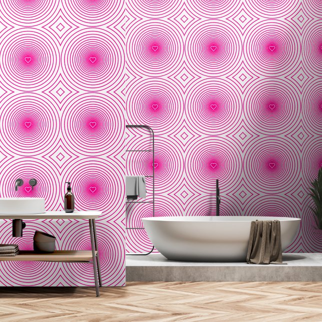 Die rosa und weiße Strippenherzen sind in den Farb Tapete (Badezimmer)