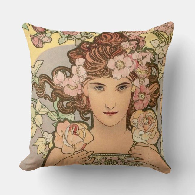 Die Rose durch Mucha Kissen (Vorderseite)