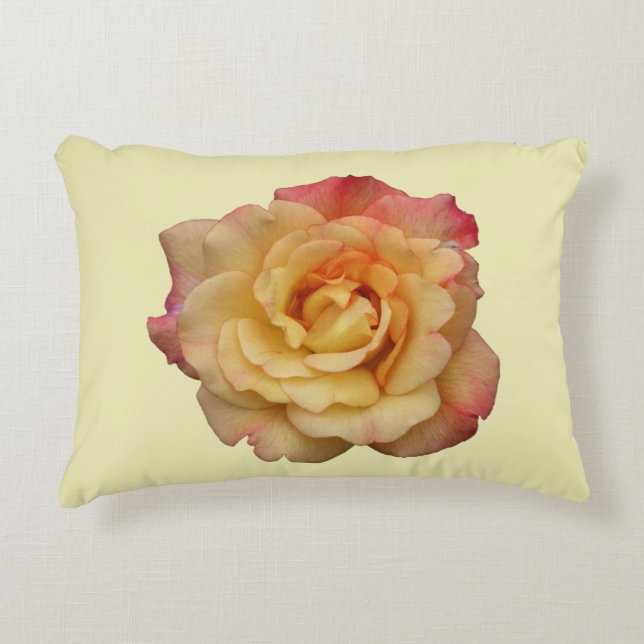 Die Rose ist schön rosa und gelb Dekokissen (Vorderseite)