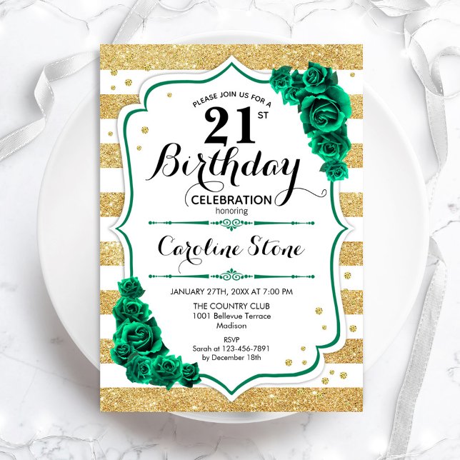 Die Rose von Green Gold White Stripes zum 21. Gebu Einladung (Von Creator hochgeladen)