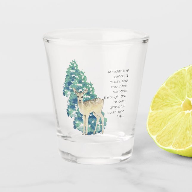 Die Rosenhirsche tanzt durch den Schnee Schnapsglas (Vorderseite)