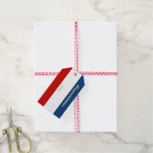 Die rot-weiß-blauen Geschenketiketten