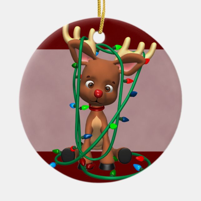 die rote gerochene Ren-Weihnachtsverzierung Keramik Ornament (Vorne)
