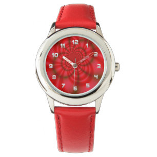 Die rote Süßigkeit des Kindes Stripes Fraktal-Uh Armbanduhr