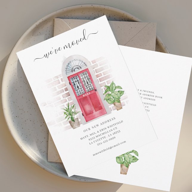 Die rote Wassertür, die wir bewegt haben Ankündigung (Watercolor Red Door Moving Announcement)