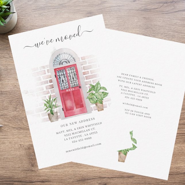 Die rote Wassertür, die wir bewegt haben Mitteilungskarte (Watercolor Red Door We've Moved Moving Note Card)