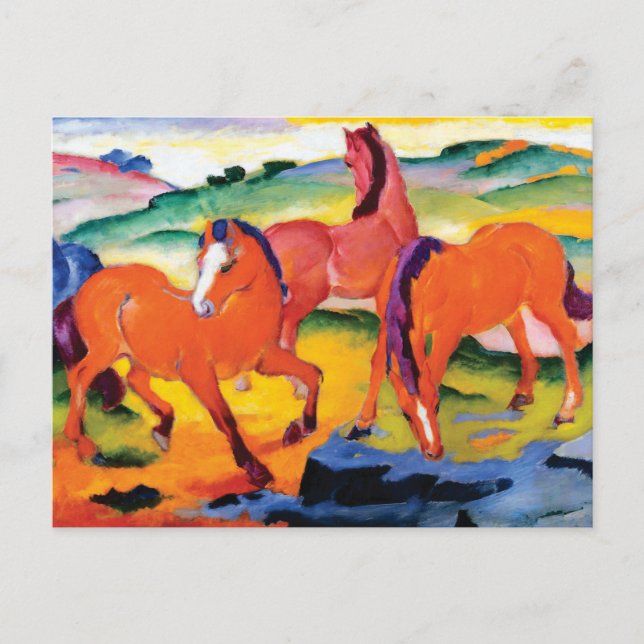 Die Roten Pferde von Franz Marc Postkarte (Vorderseite)