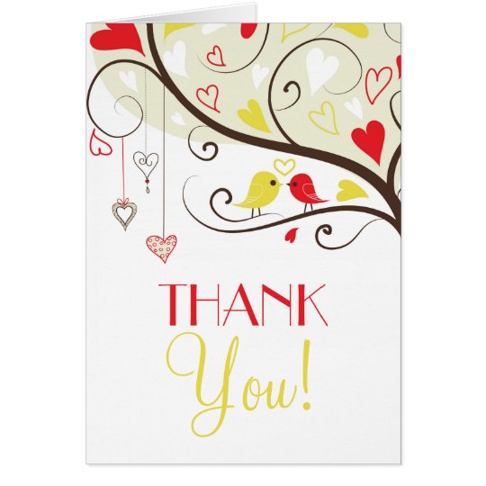 Die roten und gelben Wedding Lovebirds danken Karte