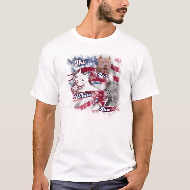 Die roten, weißen u. blauen Pitbull Hunde T-Shirt (Vorderseite)