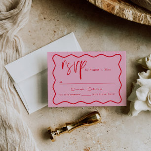 Die RSVP-Karte ist in rosa und roten Rahmen angeor Begleitkarte