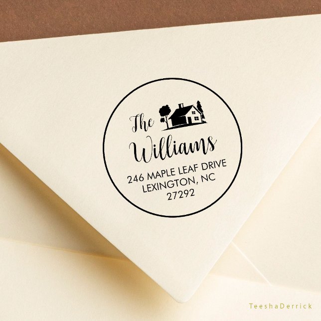 Die Rücksendeadresse des neuen Hauses Gummistempel (Our New House Address Announcement Modern Rustic Round Rubber Stamp)