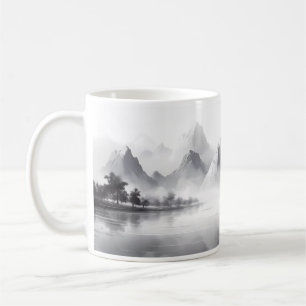 Die Ruhe der Natur, mit einem Fluss und einem Berg Kaffeetasse
