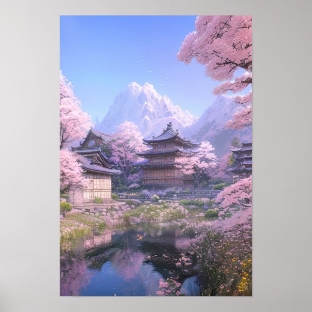 Die Ruhe in Rosa, der Fluss Cherry Blossom Poster (Vorne)