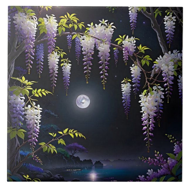 Die ruhige japanische Kunst der Wisteria mit bl Fliese (Vorderseite)