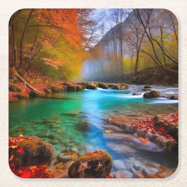 Die ruhige Landschaft der Herbstflüsse Rechteckiger Pappuntersetzer (Vorderseite)