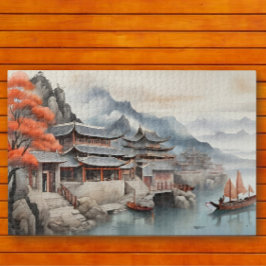 Die ruhige Szene des orientalischen Fischerdorfes