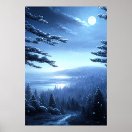Die ruhige Winternacht im Wald Poster