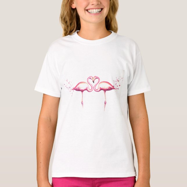 Die Rüsche-T - Shirt der Flamingo-Liebe-Mädchen (Vorderseite)