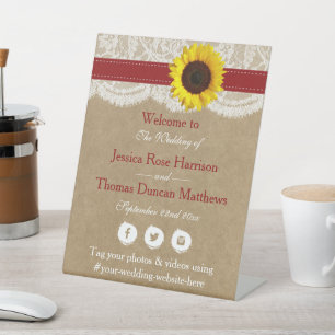 Die Rustic Kraft Sonnenblumen-Hochzeit-Kollektion Sockelschild