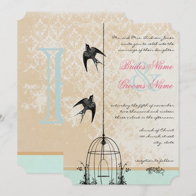 Die Rustic Love Bird Birdcage Hochzeit Einladung (Vorne/Hinten)