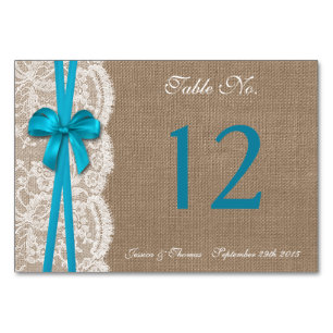 Die rustikale Blue Bow Wedding Collection Tischnummer