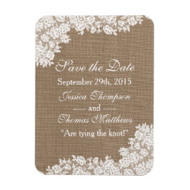 Die rustikale Burlap- und Vintage White Lace-Kolle Magnet