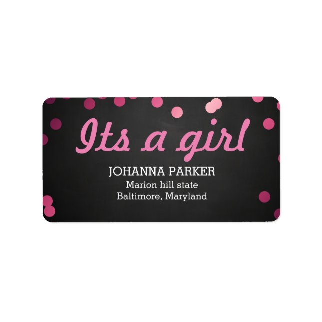 Die rustikale Chalkboard ist ein Girl-Pink-Konfett Adressaufkleber (Vorne)