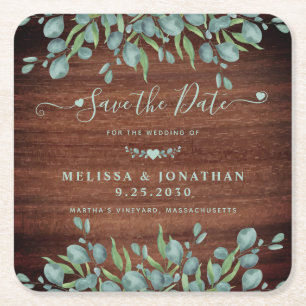 Die rustikale Eukalyptus-Hochzeit rettet das Datum Rechteckiger Pappuntersetzer