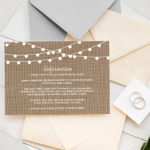 Die rustikale Hochzeitskollektion der Burlap-Licht Begleitkarte