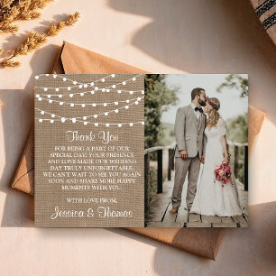Die rustikale Hochzeitskollektion der Burlap-Licht Dankeskarte