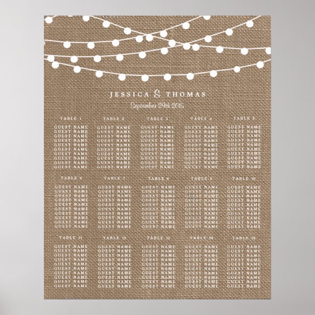 Die rustikale Hochzeitskollektion der Burlap-Licht Poster (Vorne)