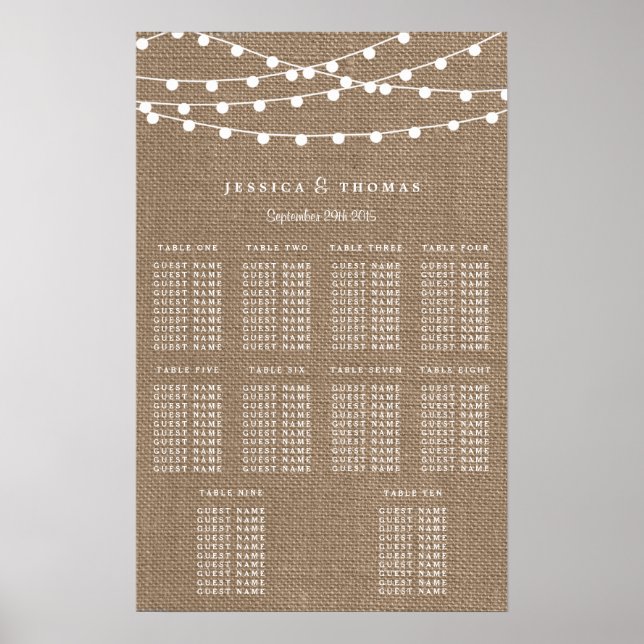 Die rustikale Hochzeitskollektion der Burlap-Licht Poster (Vorne)