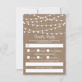 Die rustikale Hochzeitskollektion der Burlap-Licht RSVP Karte