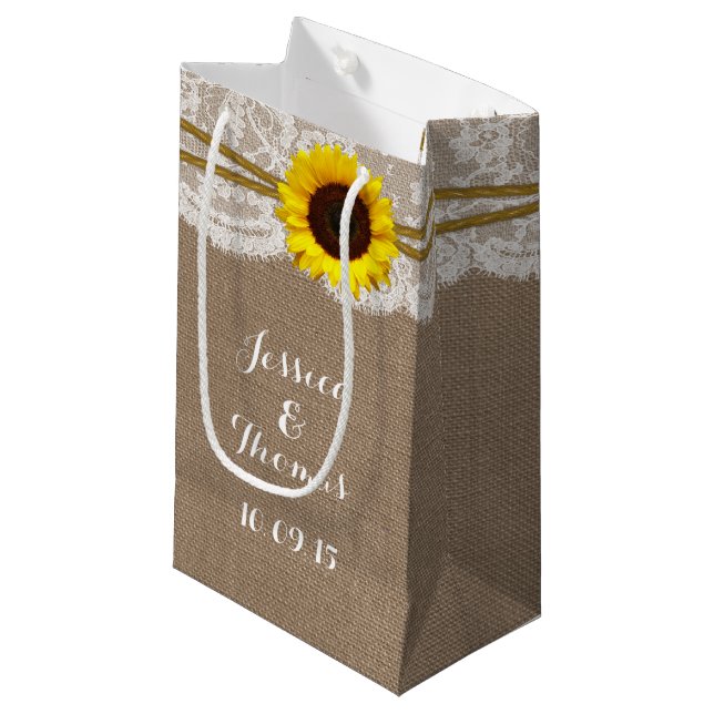 Die rustikale Hochzeitskollektion der Sonnenblumen Kleine Geschenktüte (Vorderseite Schrägansicht)