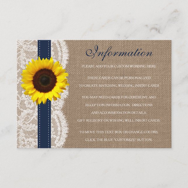 Die rustikale Hochzeitskollektion für Sonnenblumen Begleitkarte (Vorderseite)