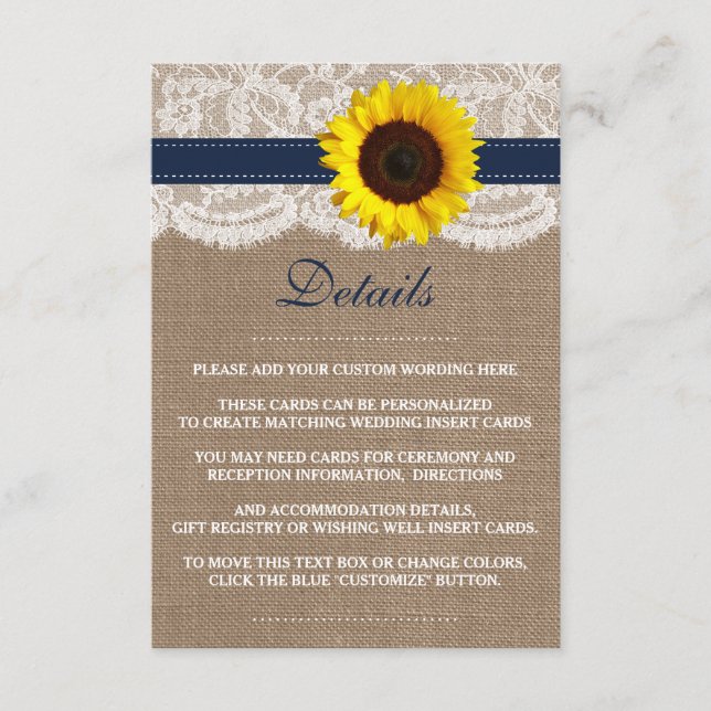 Die rustikale Hochzeitskollektion für Sonnenblumen Begleitkarte (Vorderseite)