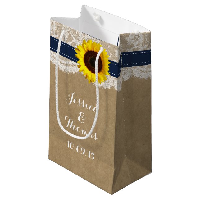 Die rustikale Hochzeitskollektion für Sonnenblumen Kleine Geschenktüte (Vorderseite Schrägansicht)