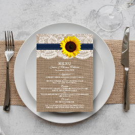 Die rustikale Hochzeitskollektion für Sonnenblumen Menükarte