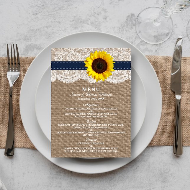 Die rustikale Hochzeitskollektion für Sonnenblumen Menükarte (Von Creator hochgeladen)